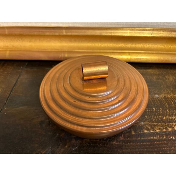 Made in USA Vintage Copper Covered Dish Round by Quincy Craftsmen  Marked 7" - Picture 11 of 12